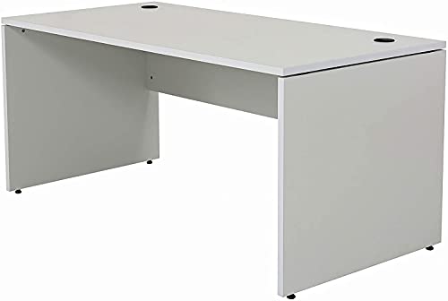 furni24 Schreibtisch fürs Arbeitszimmer und Home Office - Großer laminierter Computertisch aus Holz, 2 Kabeldurchlässe und mit verstellbarem Metall kabelkanal-Nuvi (Grau, Kabelkanal 160x80x75 cm)
