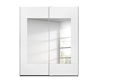 Rauch Möbel Crato Schrank Schwebetürenschrank 2-türig in Weiß mit Spiegel inkl. Zubehörpaket Classic 2 Kleiderstangen, 4 Einlegeböden, 1 Hakenleiste, BxHxT 175x210x59cm