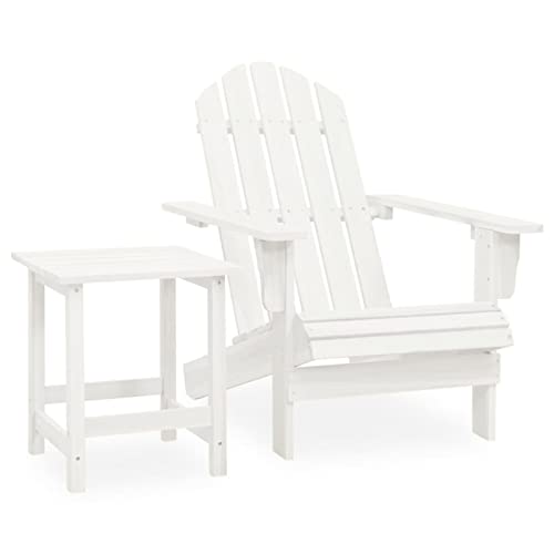 Yolola Adirondack-Gartenstuhl mit Tisch Adirondack Stuhl Gartenstuhl Holz Relaxsessel Adirondack Gartenstuhl Deckchair Balkonstuhl Gartenliege Massivholz Tanne Weiß