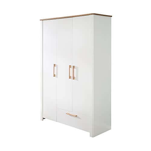 roba Kleiderschrank ‚Ava' 3-trg. in weiß, mit Deckplatte in 'Artisan Eiche‘, HxBxT: 200 x 138,5 x 54 cm