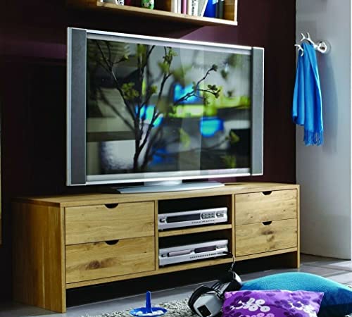 ALIDAM Tv Schrank Fernsehschrank Holz Massivholz TV Kommode Wildeiche geölt Bank Lowboard Fernseh-Board Phono-Schrank Fernsehtisch