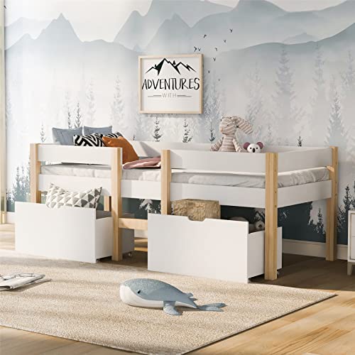 JINTAOMA Massivholz Kinder Bett, Vielseitiges Holz Kinderbett für Jungen & Mädchen, Jugendbett 190x90 cm Hausbett mit Lattenrost Weiß