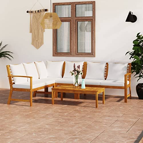 Yolola Lounge Gartenmöbel Set Holz 5-teilig Balkonmöbel Set Holz Sitzgruppe Garten Loungemöbel Terrasse Gartenlounge Sofa Gartengarnitur Terassenmoebel Set Massivholz Akazie mit Kissen-5-tlg