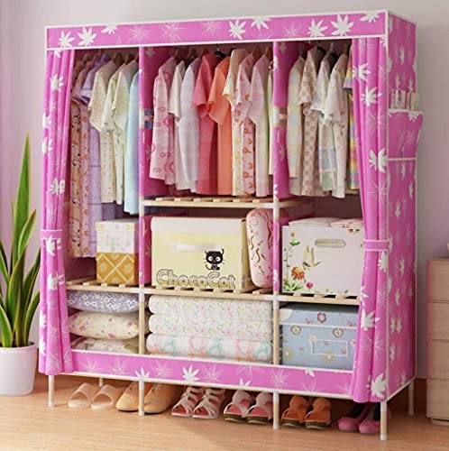 XiYou Garderobe Oxford Stoff Massivholz Einfaches tragbares Gestell/Regal Kleiderschrank/Einzel- und Doppelschließfach/Fett Einfach und Elegant