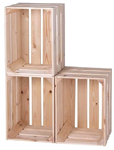 LAUBLUST 3er Set Große Vintage Holzkisten - 40x30x25cm, Natur, Neu, Unbenutzt | Möbel-Kiste | Wein-Kiste | Obst-Kiste | Apfel-Kiste | Deko-Kiste aus Holz