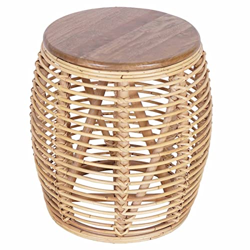 Casa Moro Rattan Beistelltisch NIRMALA Ø 42cm rund aus Natur-Rattan & Massivholz handgefertigt | Boho Chic Kaffeetisch | Retro Couchtisch Ethno Sofatisch | CF7068