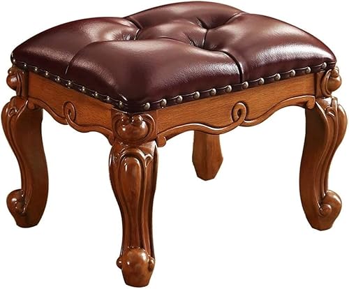 Hocker Ottomane Fußhocker Fußhocker Ottomane Sofahocker PU-Fußstütze Schuhhocker Kleiner Fußhocker Kleine Bank Fußstütze Massivholz Wohnzimmer, 4 Farben (Color : Brown, Size : 40X3