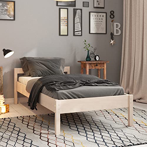 Hansales Holzbett 100x200 cm Scandi Style mit Rollrost aus unbehandeltem hartem FSC Birken Massivholz - über 350 kg - Einzelbett Bettgestell mit Kopfteil - Kinderbett Jugendbett Gästebett