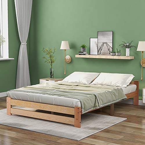 fangqi Massivholz-Bett Seniorenbett Futonbett Doppelbett Hochbett aus 100% Naturholz Massivholz mit Kopfteil und Lattenrost massives Holzbett als Doppel und Komfortbett verwendbar,Natur (200x140cm)