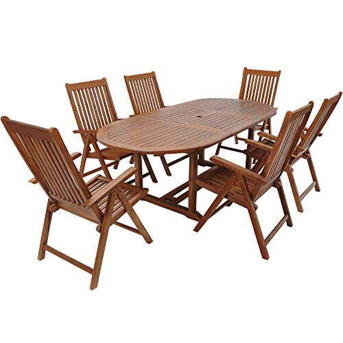 Casaria Sitzgruppe Vanamo 6+1 FSC®-zertifiziertes Eukalyptusholz klappbar 7-TLG Tisch Sitzgarnitur Holz Gartenmöbel Garten Set