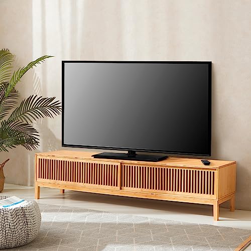 [en.casa] Fernsehschrank Videbæk aus Bambus Natur mit Stauraum Fernsehkommode 180x40x38cm