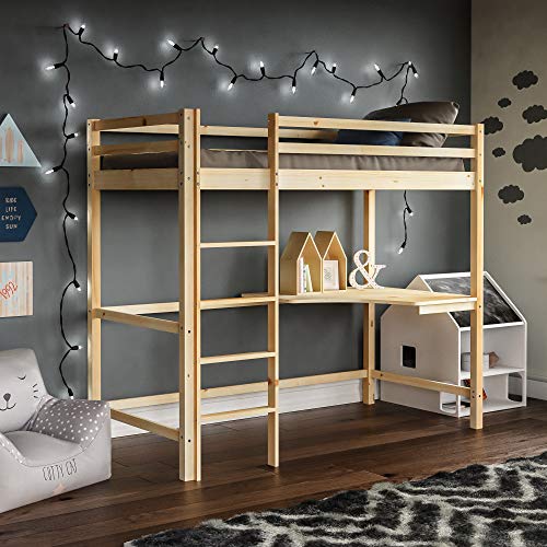Vida Designs Sydney Hochbett aus Massivholz für Kinder, Hochbett mit Schreibtisch, perfekt für Kinder, Einzelbett, 90 cm, Naturkiefer
