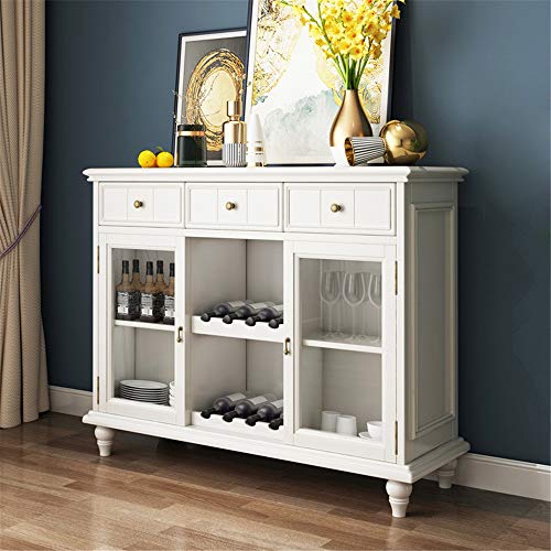 Mehrzweck-Sideboard für Lagerschränke Konsolentisch Massivholz Esstisch Buffet Seitenschrank mit 3 Schränken 3 Schubladen und 8 Weinschränke für Küchenzimmer ( Farbe : Weiß , Size : 118x40x97cm )