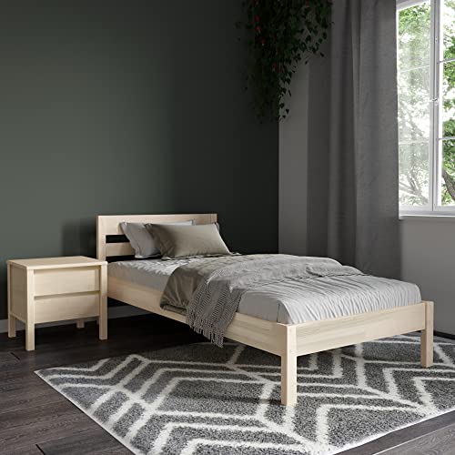 Hansales Holzbett 120x200 cm Kaja Scandi Style ohne Rollrost aus unbehandeltem hartem FSC® Birken Massivholz - über 350 kg - Einzelbett Bettgestell mit Kopfteil - Kinderbett Jugendbett Gästebett