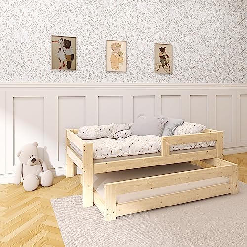 Need Sleep Ausziehbett Bett mit Gästebett 200x90/180x90 aus Fichtenholz Holz Naturfarbe