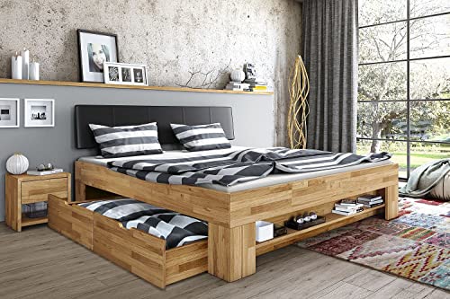 Möbel Store24 Futonbett Wildeiche massiv Holz geölt Kopteil gepolstert Sabina 180 x 200 cm Schlafzimmer K Sab 180