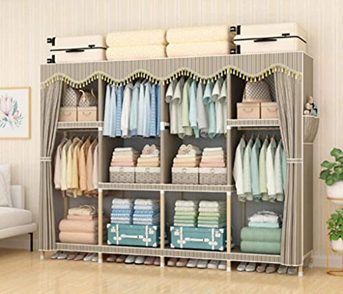 XiYou Kleiderschrank - Einfaches, modern zusammengesetztes Massivholz, platzsparender Schlafzimmerschrank/Schra nk, Aufbewahrungsschrank, Polyester-Baumwollbezug