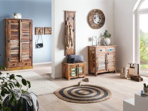 Woodkings® Flurmöbel Set Wakefield 4-teilig aus massiven Holz mit Kleiderschrank, Garderobe, Flurbank und Kommode Echtholz Flurset Dielenmöbel Landhaus Design Möbel