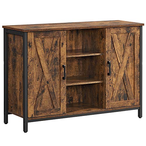 VASAGLE Sideboard, Küchenschrank, offene Regalfächer, Beistellschrank mit Türen, 112 x 44 x 18 cm, Industrie-Design, vintagebraun-schwarz LSC098B01