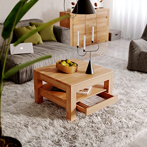 kiki design Couchtisch, Breite 70 cm aus Massivholz mit Mit 1 Schubkasten, Wohnzimmer, Couchtisch Kernbuche Tisch Massiv 70cm