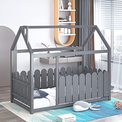 Auto parts Kinderbett Holzhaus Bett Bodenbett Bettgestell 80x160 Hausbett Massivholz Kinder Bett Baumhausbett Bettenhaus aus Holz Spielbett Holz,Grey