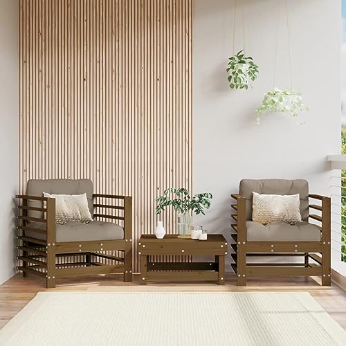 TECHPO Wohnmöbel Gartenstühle mit Kissen 2 Stück Honigbraun Massivholz Kiefer
