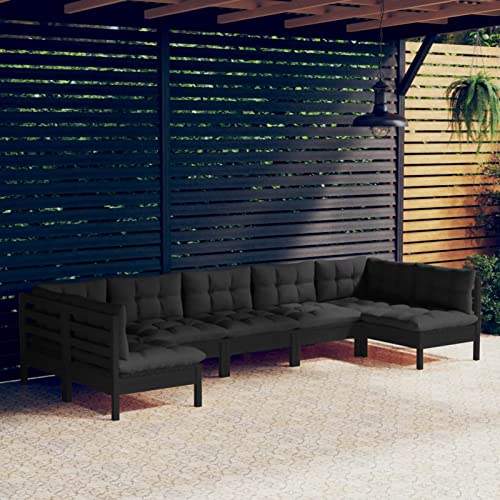 Gecheer 7-TLG. Lounge Gartenmöbel Set Garten Sitzgruppe Garten Lounge Holz Terrassen Lounge Set Garten Lounge Set mit Kissen Schwarz Massivholz Kiefer