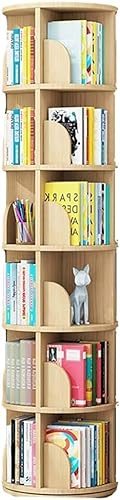 Bücherregal 360 Grad drehbar Massivholz rundes mehrschichtiges Regal platzsparendes bodenstehendes Bücherregal, für einfaches Bücherregal (Color : Wood, Size : 39 * 191cm)