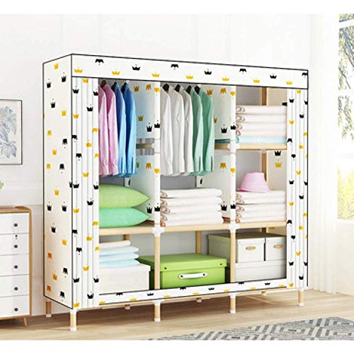 JHDDP3 Garderobe Kleiderschrank Einfache Tuch Kleiderschrank Montiert Massivholz Mutiger Vermietung Home Single Oxford Tuch Lager Kleiderschrank Budget, t (Color : C)