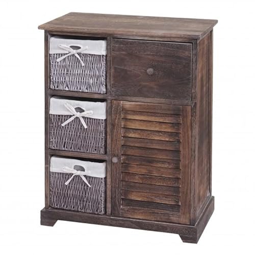 Mendler Kommode HWC-H21, Schrank Schubladenkommode, Massiv-Holz Korb-Schublade 80x60x30cm - Shabby braun