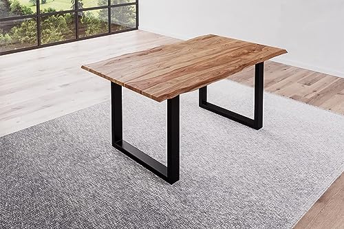 SAM B-Ware Baumkantentisch 140x80cm Bria, Sheesham-Holz naturbelassen, Esstisch mit echter Baumkante, massiver Esszimmertisch mit U-Gestell Mattschwarz, Tischplatte 26mm