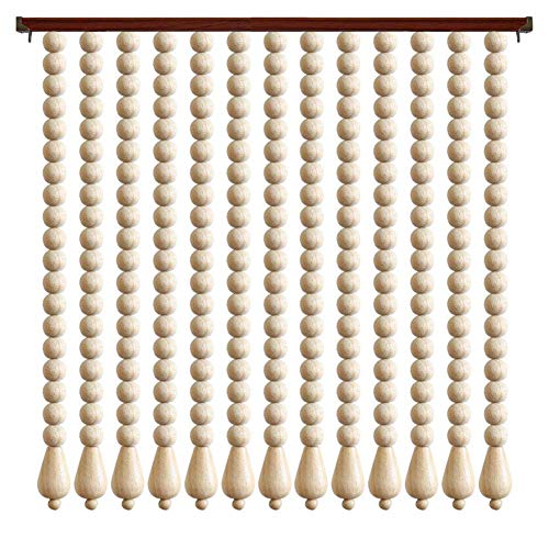 OKUOKA Vorhänge Perlenvorhang Massivholz Block Fliegen Wohnzimmer abgeschnittene Dekoration, mehrere Größen anpassbar (Farbe : Weiß, Größe : 140x198cm-35 Wurzeln)