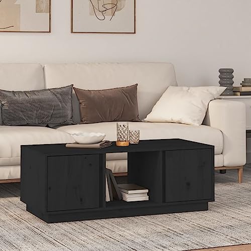 WEMYUFURN Couchtisch Schwarz 110x50x40 cm Massivholz Kiefer, Couchtisch, Wohnzimmertisch, Beistelltisch - für Wohnzimmer und Büro - Mittelpunkt für Ihr Zuhause