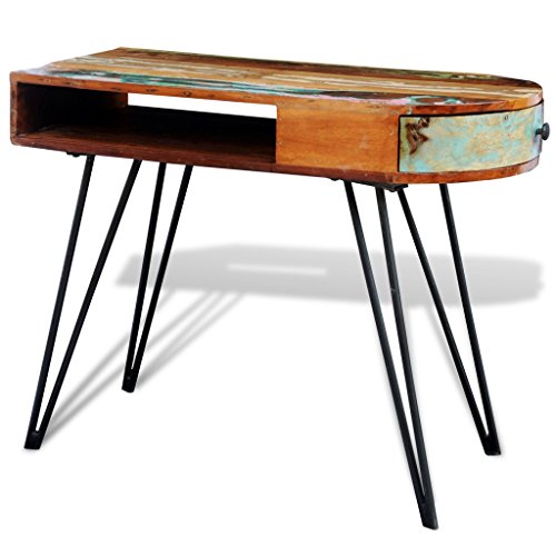 Anself Schreibtisch Arbeitstisch aus Recyceltem Massivholz mit Schublade 97cmx45cmx76cm