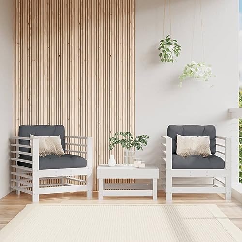 TECHPO Wohnmöbel Gartenstühle Gartenstühle mit Kissen 2 Stück Weiß Massivholz Kiefer
