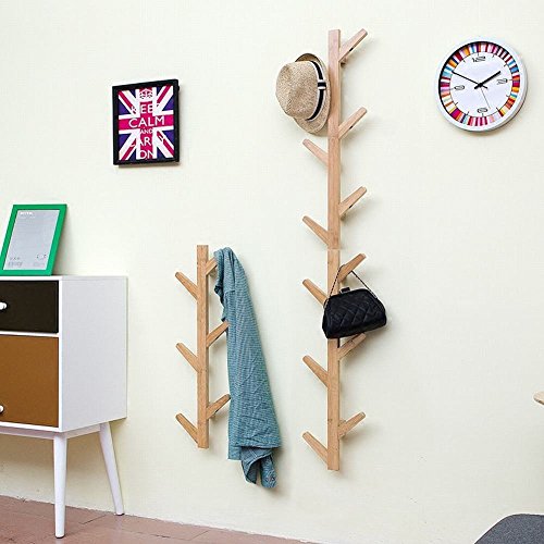 WEII Garderobe Massivholz Wand hängende Dekoration Wohnzimmer Schlafzimmer Aufhänger Handtuch Rack, Wood Color, 123 * 22 * 7cm