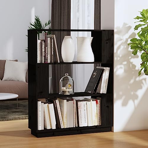 ULUYYUC Büroregal schuhregal Wand Büro-BücherregalBücher regal/Raumteiler Schwarz 80x25x101 cm Massivholz KieferGeeignet für Büro, Arbeitszimmer, Wohnzimmer