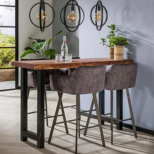 Ringo-Living Deko Esszimmertisch, Wohnzimmer Bartheke, Esszimmer Tisch aus Holz & Metall, Massivholztisch Esstisch, Bar Tresen Möbel, Esstisch Massivholz Industrial Style, Bartisch Braun & Schwarz