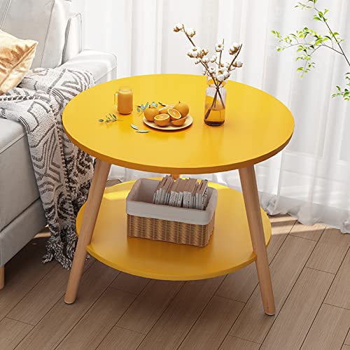 IDEAX 1/2-stufiger Couchtisch Rund,Sofatisch Mit Beinen Aus Massivholz, Skandinavischer Stil, Für Wohnzimmer, Schlafzimmer, Balkon, Büro Einfach Zu Montieren (Color : Yellow, Size : 2 layers-60CM)