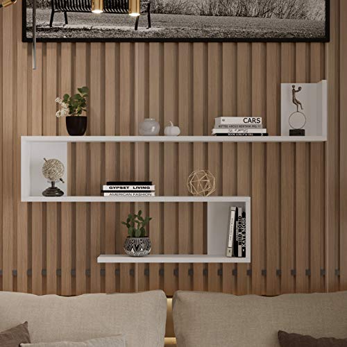 Yurupa Wandregal,Wandboard,Häng eregal,mit 3 Böden,Bilderregal,Büche rregal,Büroregal,Küchen regal,Holzregal,für Wohnzimmer,Küche,Büro,F lur,Schlafzimmer,Badezimm er,WL10-W