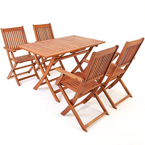 Casaria Sitzgruppe Sydney Komfort 4+1 Klappbar Wetterfest Akazien Holz FSC®-Zertifiziert 120x70x75cm Garten Terrasse Möbel Balkonmöbel Sitzgarnitur Set Braun