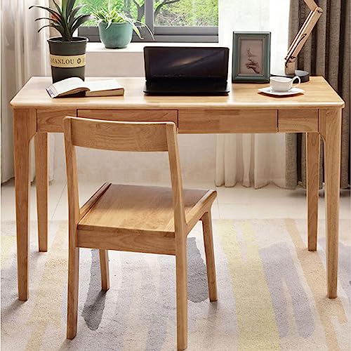 HczioN Massivholz-Schreibtisch mit 2 Schubladen, Moderner Heimbüro-Bürotisch Computertisch, Arbeitstisch, Studiertisch(47-Inch, Natural)