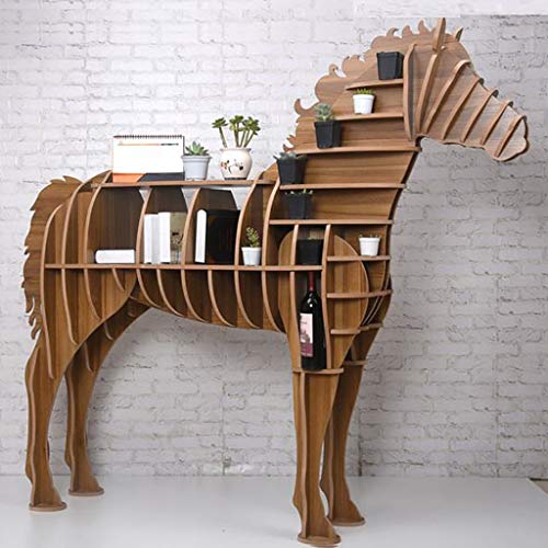 GWXJZ CD Regal CD-Aufbewahrungsregal Bücherregal CD Lagerregal Bücherregal Tierregal Big Horse Form Massivholz Modell Zimmer Wohnzimmer Landung Dekoration (Color : A, Size : 178 * 55 * 155CM)