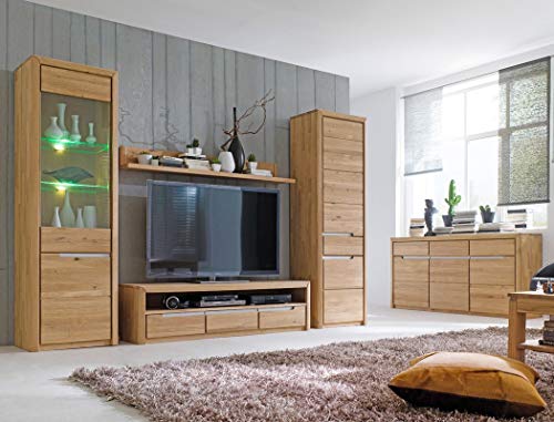 expendio Wohnzimmer Pisa 53 Eiche Bianco massiv 5-teilig Wohnwand Sideboard Wohnmöbel