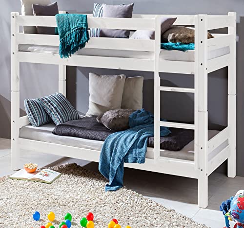 HOMELINE Weiss Kinderbett Etagenbett Massiv Hochbett Spielbett Stockbett 90x200 cm Matratzen geeignet