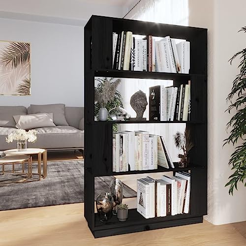 UTSRABFA Bücherregal Kellerregal Treppenregal Abstellraum Regal Bücherregal/Raumteiler Schwarz 80x25x132 cm Massivholz Kiefer Geeignet für Arbeitszimmer, Wohnzimmer, Büro, Schlafzimmer