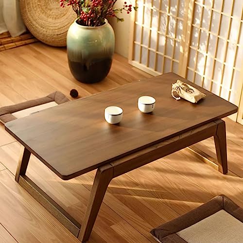ANYURAN Tatami-Couchtisch, Erkertisch, Sitztisch im japanischen Stil, einfacher Teetisch, niedriger Kang-Tisch aus Massivholz mit 2 Kissen,120 * 55 * 30CM