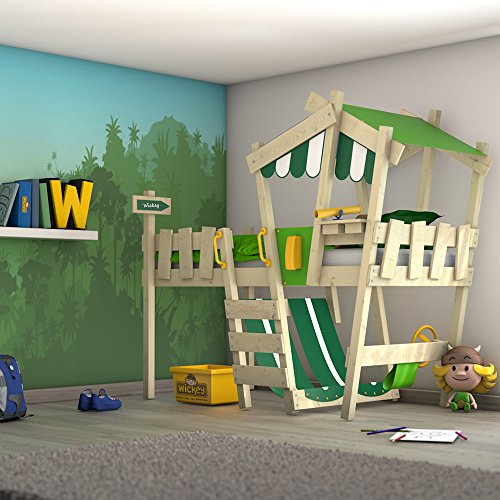 Wickey Kinderbett Hochbett Crazy Hutty - grün/apfelgrüne Plane Hausbett 90 x 200 cm, Etagenbett