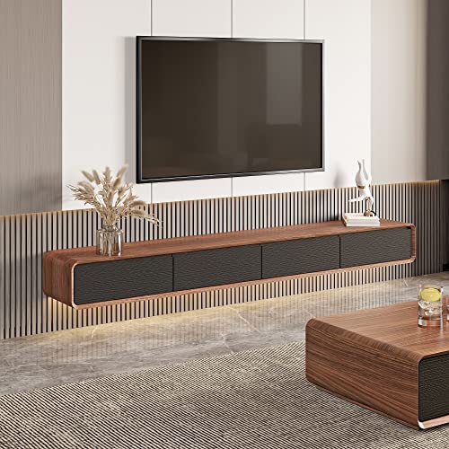 POVISON TV Schrank hängend, TV Lowboard 240cm modern schwebend an der Wand mit 3 Schubladen, Massivholz, Dunkelbraun und schwarz komplett montiert