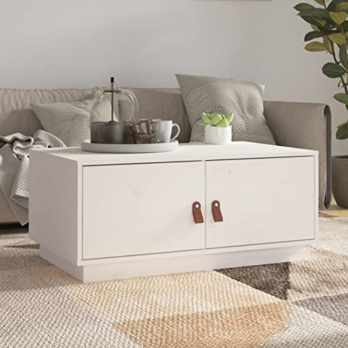 LAPOOH Couchtisch Weiß 80x50x35 cm Massivholz Kiefer, Living Room Table, Wohnzimmertisch, Beistelltisch, Side Table & End Table, Coffee Table - 818251